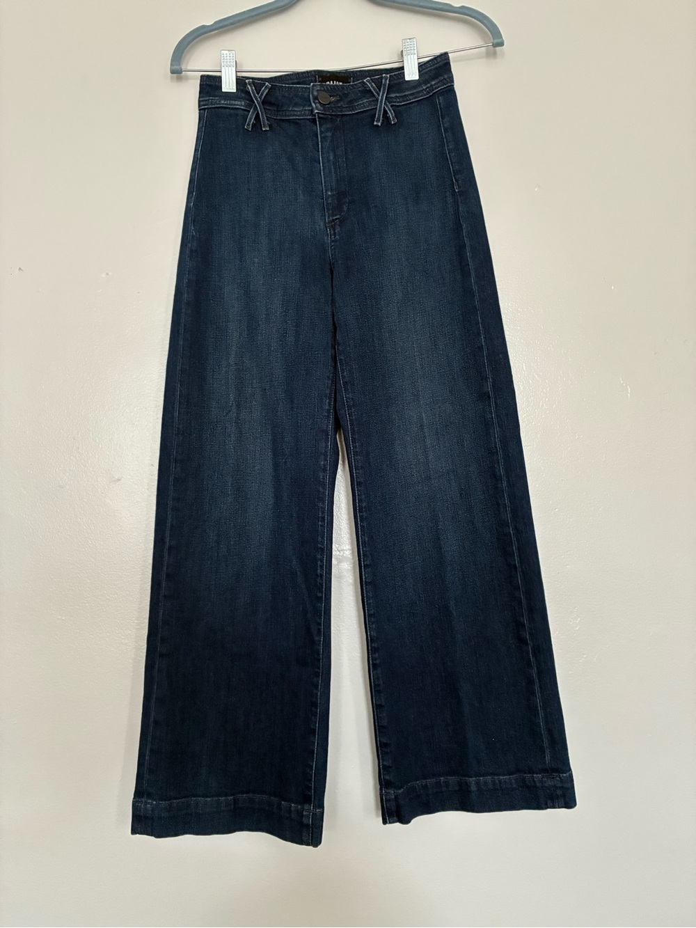 Paige Dark Wash High Rise Wide Leg Straight Jeans